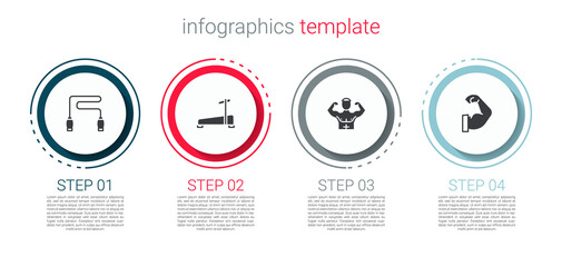 Set Jump rope, Treadmill machine, Bodybuilder muscle and . Business infographic template. Vector