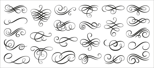 vintage swirl ornament, line style flourishes set. filigree calligraphic ornamental curls. decorativ