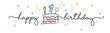 © simbos - 1st Birthday handwritten typography lettering Greeting card with colorful big cake, sparkle firework, number, candle and confetti