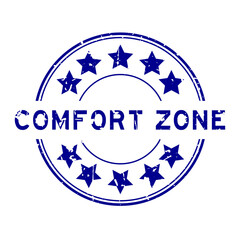 Sticker - Grunge blue comfort zone word with star icon round rubber seal stamp on white background