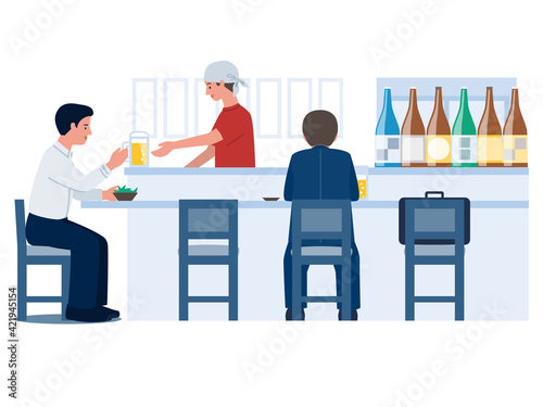 居酒屋のカウンターでビールを飲むスーツの男性のベクターイラスト Vektornyj Obekt Stock Adobe Stock
