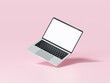 Laptop computer front view with blank white screen isolated on pink background. 3d render illustration