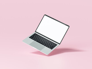 Aufkleber - Laptop computer front view with blank white screen isolated on pink background. 3d render illustration