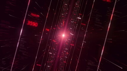 Poster - Moving inside a digital technological tunnel glowing colorful light in the middle of a screen. Animation. Visualization of a data server.