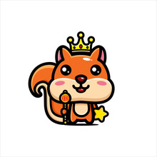 Vector Design Of Cute Cartoon Animal Squirrel To Be King Squirrel