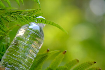 Sticker - bottle of water in green natural background and space