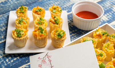 Malaysian Peranakan Chinese thin and crispy pastry tart shell appetizer dish or locally known as 