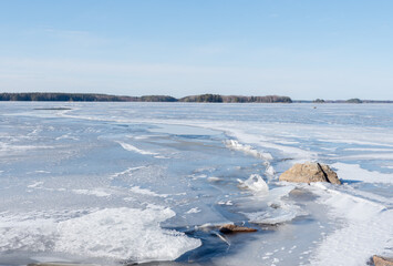 the abstract background of ice structure in a lake landscape. farnebofjarden national park in north 