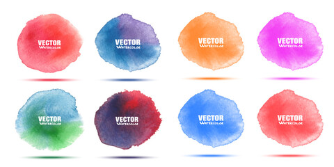 Wall Mural - hand drawn watercolor background set. watercolor color splashing on the paper. vector illustration.