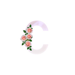 Pastel pink flower letter, romantic design element isolated alphabet, valentine day, celebration font, wedding card part