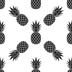 Wall Mural - pineapple seamless pattern. black tropical fruits textile texture on white background. food print, f