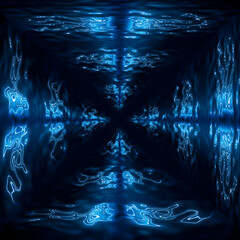 Canvas Print - water aqua tunnel. underwater corridor, blue neon waves, water streaks. blue neon dark abstraction. 