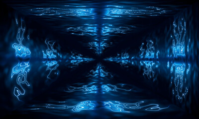 Canvas Print - water aqua tunnel. underwater corridor, blue neon waves, water streaks. blue neon dark abstraction. 