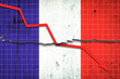 Fall of the France Economy. Recession graph with a red arrow on the France flag. Economic decline. Decline in the economy of stock trading. Downward trends in the economy.