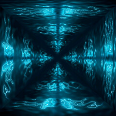 Canvas Print - water aqua tunnel. underwater corridor, blue neon waves, water streaks. blue neon dark abstraction. 