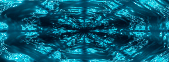 Canvas Print - water aqua tunnel. underwater corridor, blue neon waves, water streaks. blue neon dark abstraction. 