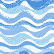 Wavy sea ocean seamless pattern in modern style. Horizontal curly waves, minimal polka dot doodle.