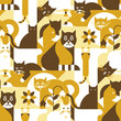 Cat vector seamless, abstract geometric pattern golden color. Perfect for gift packaging, fabric, textile, wallpaper.