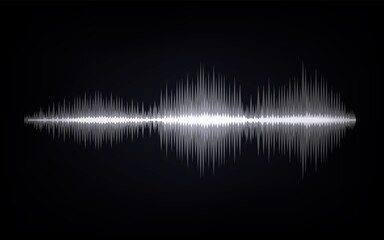 Poster - Sound waves. Abstract digital signal. Black and white equalizer indicators. Voice graph meter. Audio electronic tracks. Horizontal line with sharp peaks. Vector sonic vibration spectrum
