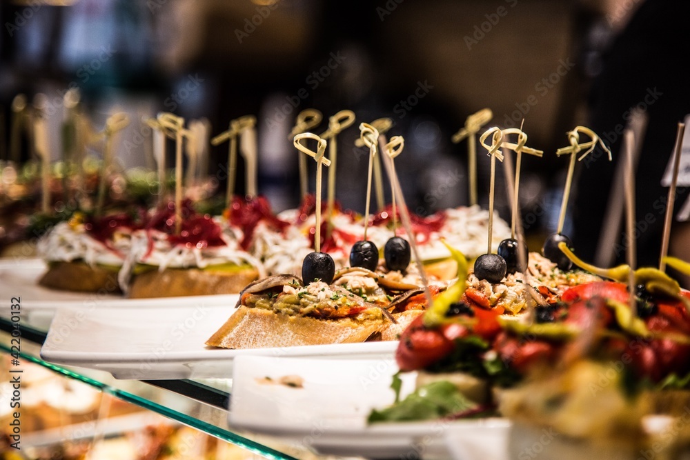 Close-up Of Food Served On Table In Restaurant - obrazy, fototapety, plakaty 