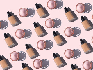 Wall Mural - Make up foundation bottle and application egg pattern on pink