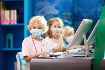 Poster - Computer class for school kids. Children study.