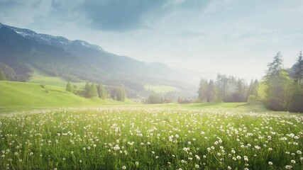 Wall Mural - field of spring dandelions in dolomites,south tyrol, italy