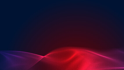Fototapete - Dot red purple wave line light gradient dark background. Abstract  technology big data digital background. 3d rendering.