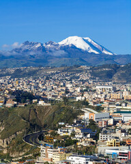 Landscape with a volcano and a beautiful city 