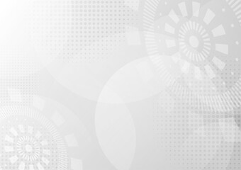 Poster - abstract tech design of white futuristic template header. overlapping with halftone decorative backg