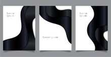 Set Of Brochure Cover Luxury Template Paper Cut Style Black Curve Wave Shape On White Background