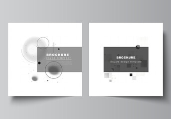Poster - Vector layout of two square covers templates for brochure, flyer, cover design, book design, brochure cover. Abstract technology black color science background. Digital data. High tech concept.