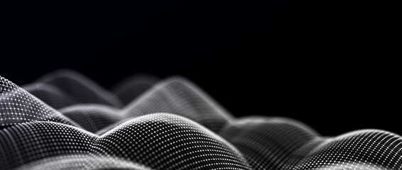Leinwandbilder - The structure of connecting to the network of moving points. Information flow of particles. Digital background. 3D rendering.