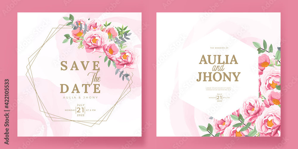 Wedding card template with beautiful floral wreath Stock Vector | Adobe ...