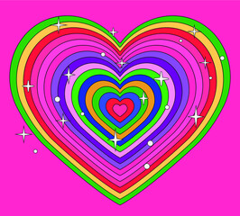 Aufkleber - Hypnotic heart shaped tunnel. Rainbow retro wallpapper in the mood of the psychedelic 70's.