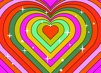 Aufkleber - Hypnotic heart shaped tunnel. Rainbow retro wallpapper in the mood of the psychedelic 70's.