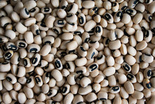Close-up View Of Dried Black-Eyed Peas: Dried Cowpeas Closeup From Directly Above