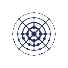 Poster - design element with circles and lines. logotype template. grid structure. dots connected as network.