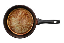 Dirty Old Frying Pan On White Background. File Contains Clipping Path.