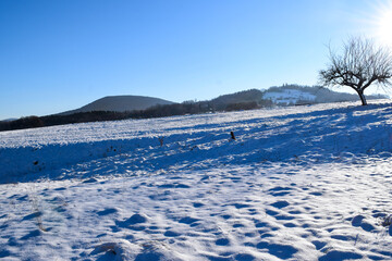 Kostrza in Beskid Wyspowy. Kostrza in winter. Winter in Beskid Wyspowy. Winter in polish mountains