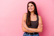 © Asier - Young caucasian woman isolated on pink background smiling confident with crossed arms.