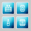 © vector_v - Set line Pack of beer bottles, Beer can, Plastic and Wooden barrel icon. Vector