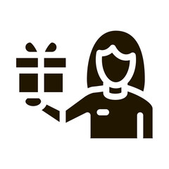 Sticker - Woman with Gift Icon Vector Glyph Illustration