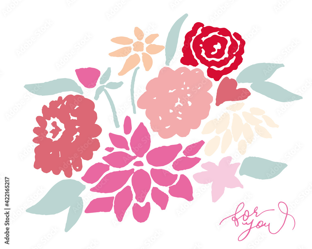 花束いっぱいのメッセージ メッセージカード 贈り物 花のイラスト Bouquet Full Of Messages Message Cards Gifts Flower Illustrations Wall Mural Necomammma