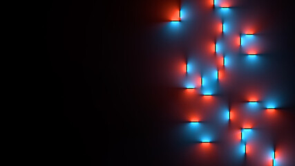 Poster - Abstract illuminating surfaces background. Soft blue and red color light blends. 3d render illustration