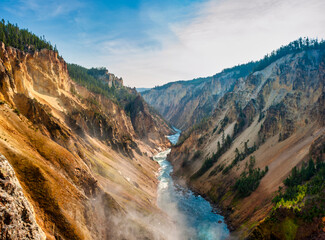 view downstream of the grand canyon of yellowstone