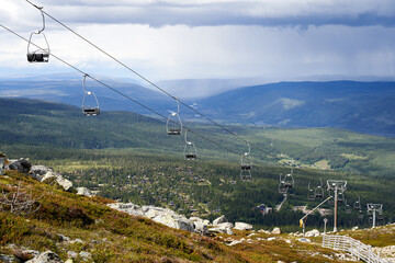 Poster - View of the valley with ski lift during the summer, Trysil, Norway