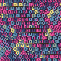 Poster - Abstract geometric pattern of rotated multicolored boxes with a striped texture. 3d render illustration. Isometric view