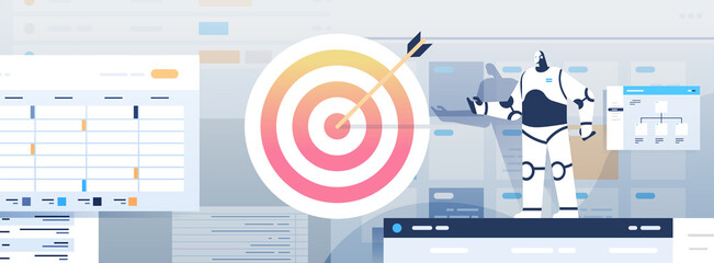 Poster - modern robot neat profit target with arch artificial intelligence technology concept