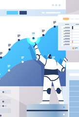 Poster - modern robot analyzing statistics graph financial data analyzing artificial intelligence technology concept